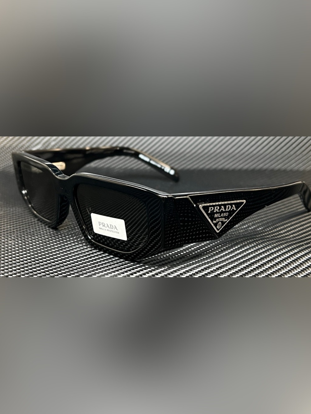 Brand new Prada Black Mens Rectangular Logo-Trim Sunglasses